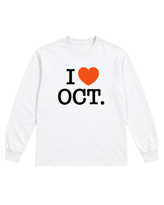 I Love October Long Sleeve - White